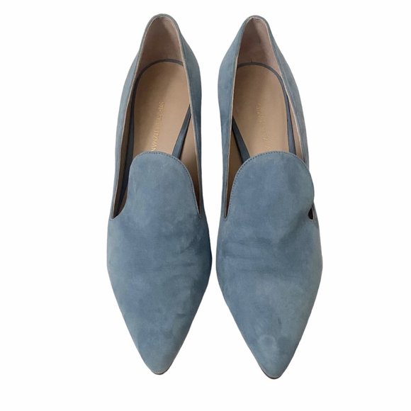 Stuart Weitzman Arkymid Block Heeled Loafers in Jean Suede - Picture 2 of 11